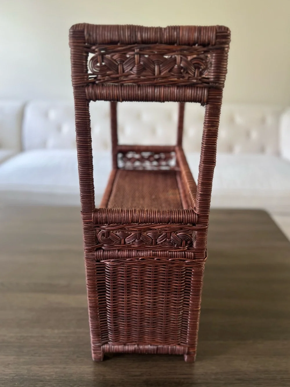 Vintage Brown Rattan Wicker Shelf Cabinet Charming Boho or Cottagecore Decor